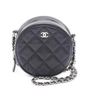 Pre-Loved Chanel CC Quilted Caviar Round Clutch With Chain